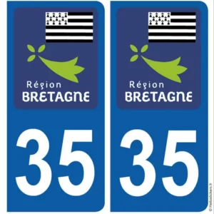 Autocollants Plaque Immatriculation Département 35 Ille-et-Vilaine - Logo Bretagne - Lot De 2 Stickers Officiels