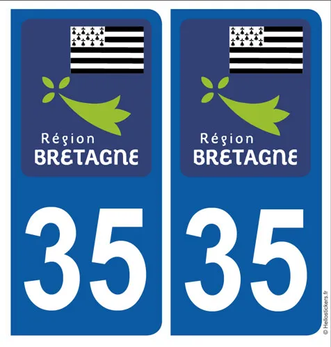 immatriculation Bretagne Ile et Vilaine département Auto 35 pour plaque - 2 stickers/Autocollants 27122018c