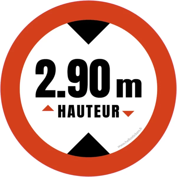 hauteur de passage maximum 2m90 sticker-autocollant