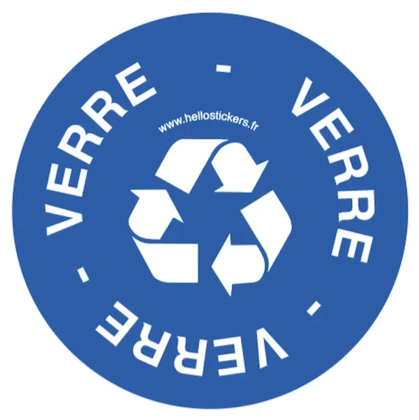 Sticker recyclage verre, bouteilles bleu - Sticker-autocollant 100424B